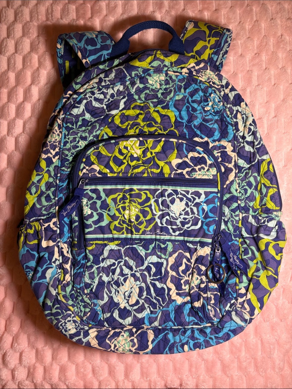 Vera Bradley Quilted Floral Backpack - Navy, Blue & Lime